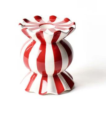 Red Stripe Small Knob Candle Holder with Ruffle - Coton Colors - Gaines Jewelers