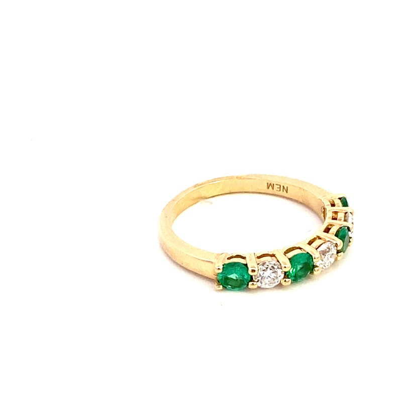 Ring- 14k Yellow Gold Emerald and Diamond alternating partway - Gaines Jewelers