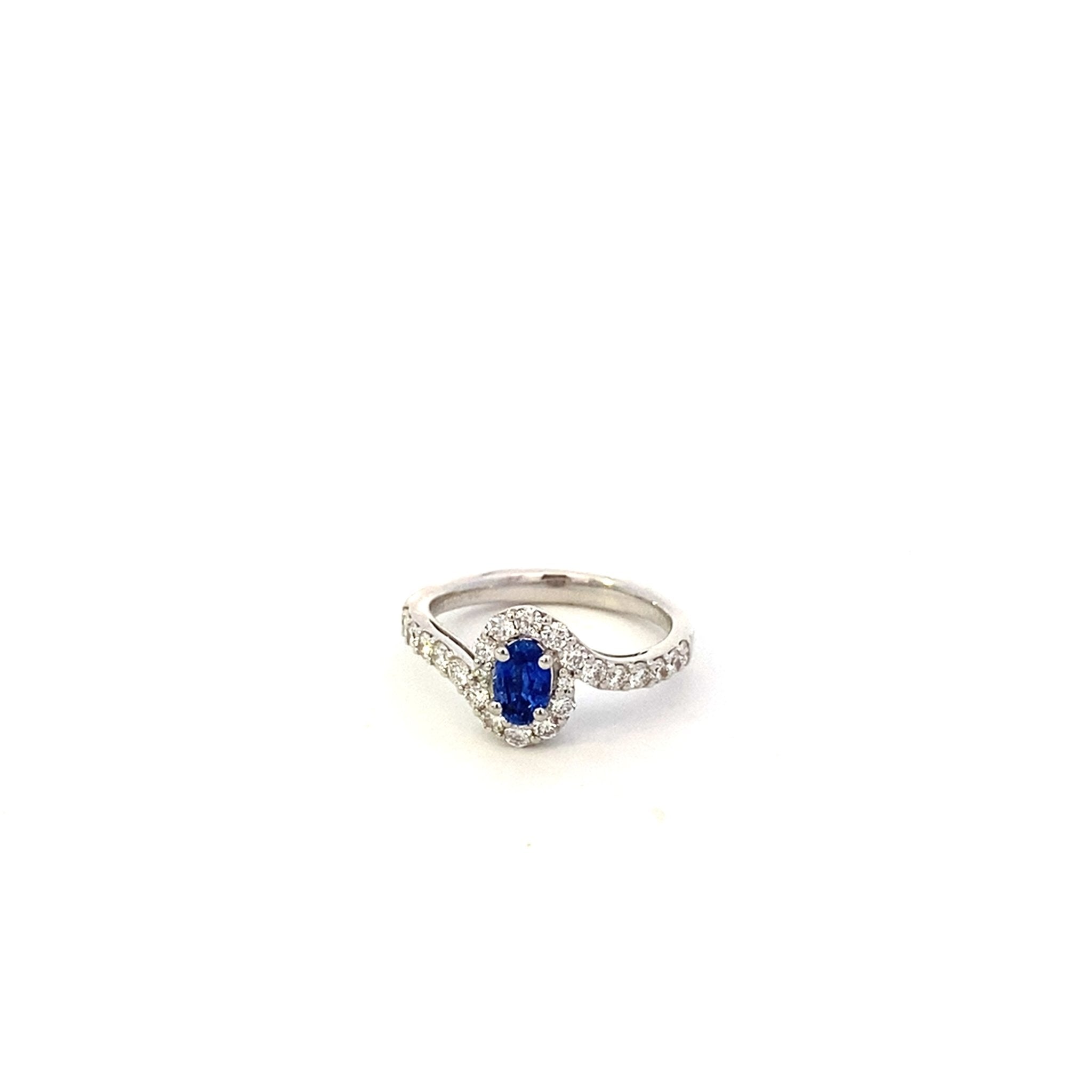 Ring - 18k White Gold Oval Sapphire and Diamond Bypass Ring - Gaines Jewelers
