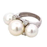Ring 3 pearls and 4 diamonds 14kt white gold - Gaines Jewelers