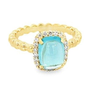 Ring apatite with diamond halo and bead shank 14kt yellow gold - Gaines Jewelers