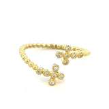 Ring bypass style with beaded shank, open on top with diamond crosses 14kt yellow gold - Gaines Jewelers