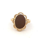 Ring classic signet with a scalloped, beaded edge 14kt yellow gold - Gaines Jewelers
