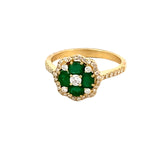 Ring cluster of emeralds and diamonds with a diamond shank 18kt yellow gold - Gaines Jewelers