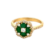 Ring cluster of emeralds and diamonds with a diamond shank 18kt yellow gold - Gaines Jewelers