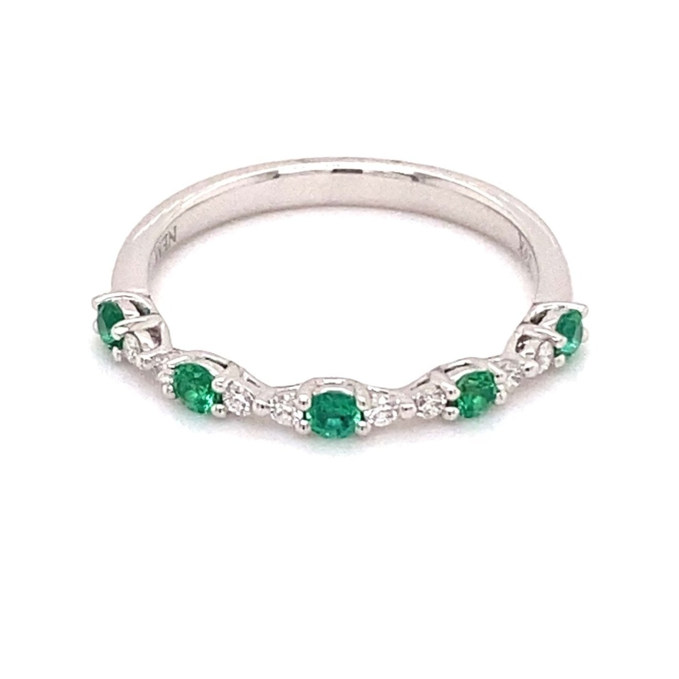 ring emerald and diamond anniversary band partway 14kt white gold - Gaines Jewelers