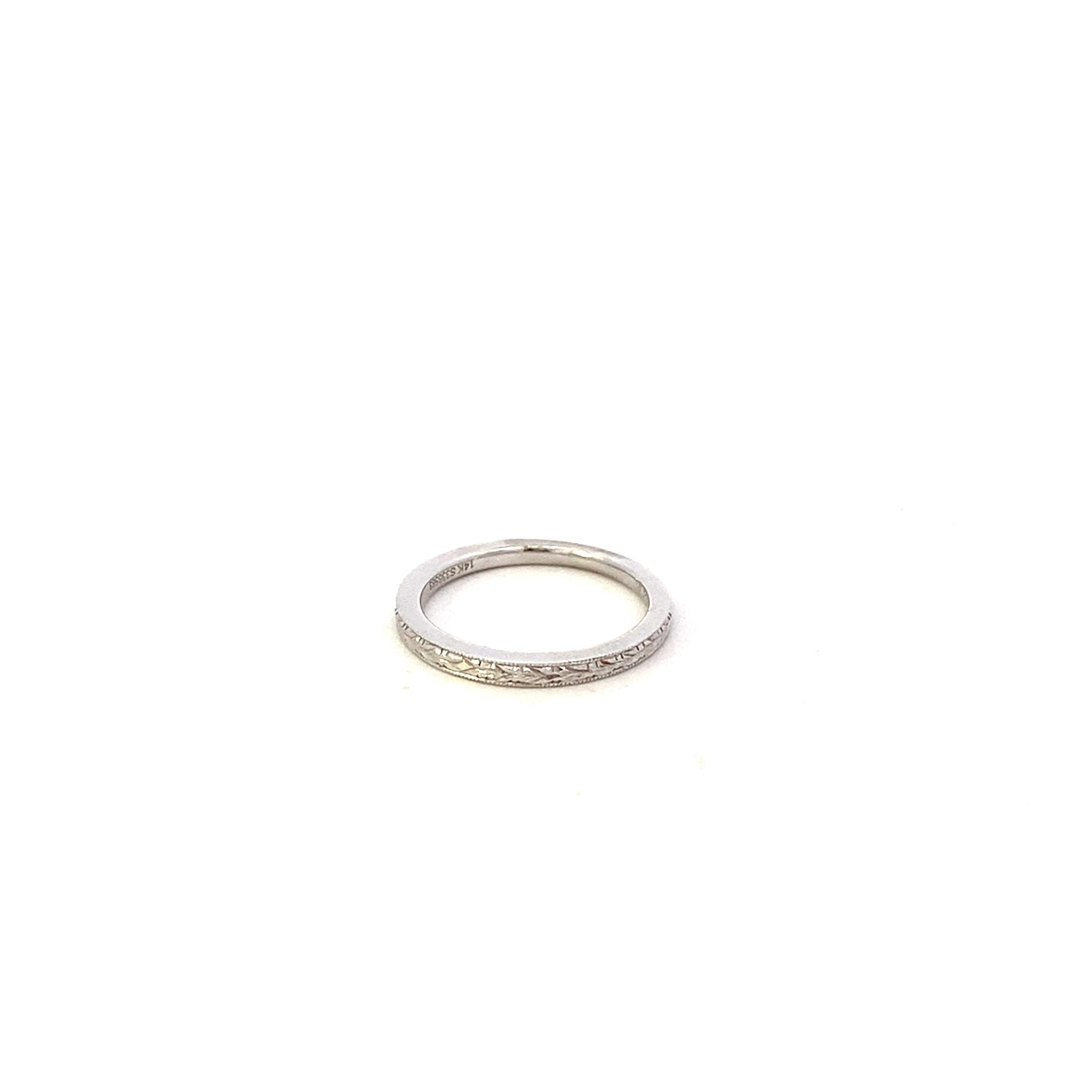 Ring - engraved band 1.5mm 14kt white gold - Gaines Jewelers