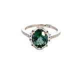 Ring green tourmaline with baguette halo 18kt white gold - Gaines Jewelers