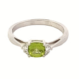 Ring - peridot and diamond east - west 14kt white gold - Gaines Jewelers