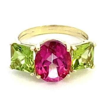 Ring pink topaz and peridot 14kt yellow gold - Gaines Jewelers