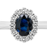 Ring - sapphire in classic halo setting 14kt white gold - Gaines Jewelers