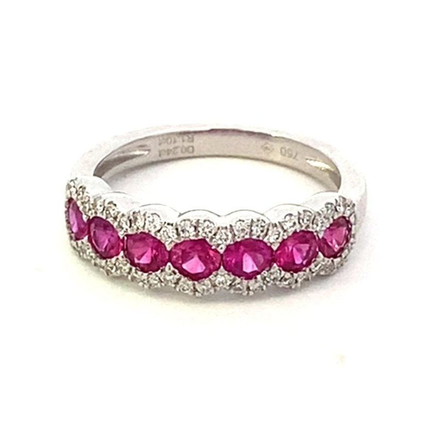 Ring set with 7 rubies with eyelash halos 18kt white gold - Gaines Jewelers