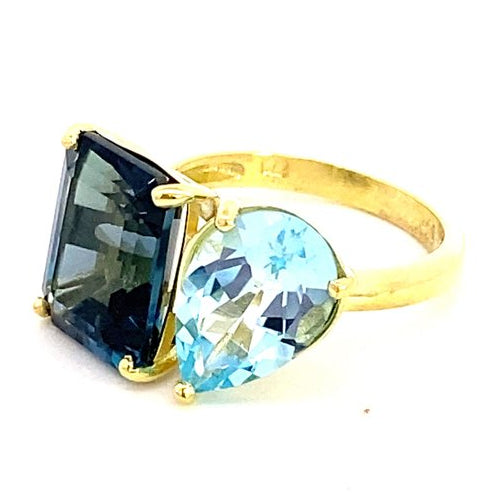 Ring set with a London blue topaz and a Sky blue topaz 14kt yellow gold - Gaines Jewelers