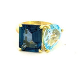 Ring set with a London blue topaz and a Sky blue topaz 14kt yellow gold - Gaines Jewelers