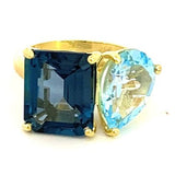 Ring set with a London blue topaz and a Sky blue topaz 14kt yellow gold - Gaines Jewelers