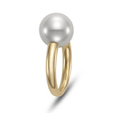 Ring set with an 11mm pearl in a plain tubular shank 18kt yellow gold - Gaines Jewelers