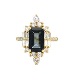 Ring set with London blue topaz with diamonds, art deco style 14kt yellow gold - Gaines Jewelers