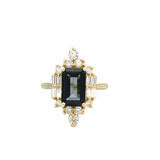 Ring set with London blue topaz with diamonds, art deco style 14kt yellow gold - Gaines Jewelers