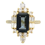 Ring set with London blue topaz with diamonds, art deco style 14kt yellow gold - Gaines Jewelers