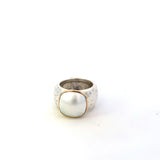 Ring with a cushion shaped mabe pearl on a wide shank, 2 - tone - Gaines Jewelers