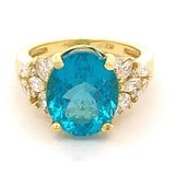 ring with oval apatite & side diamonds 14kt yellow gold by Raymond Mazza - Gaines Jewelers