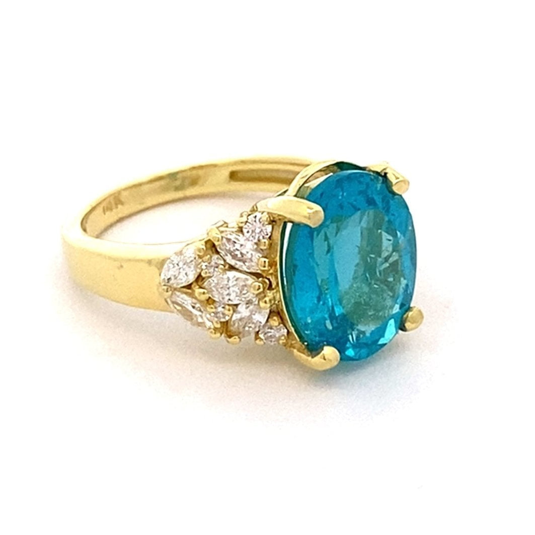 ring with oval apatite & side diamonds 14kt yellow gold by Raymond Mazza - Gaines Jewelers