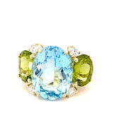 Ring with sky blue topaz peridot and diamonds 14kt yellow gold - Gaines Jewelers