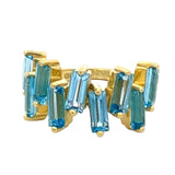 Ring with Swiss blue topaz in a zig - zag design 14kt yellow gold - Gaines Jewelers