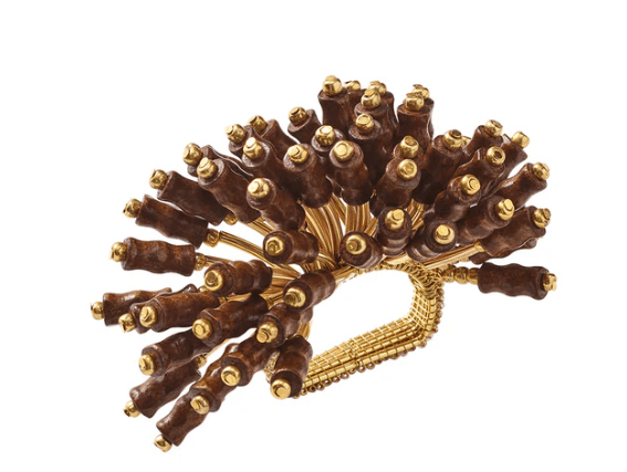 Royal Palm Napkin Ring in Brown & Gold, Set of 4 - Kim Seybert - Gaines Jewelers