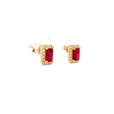 Ruby and diamond rectangular emerald cut with diamond halo in 14kt yellow gold - Gaines Jewelers