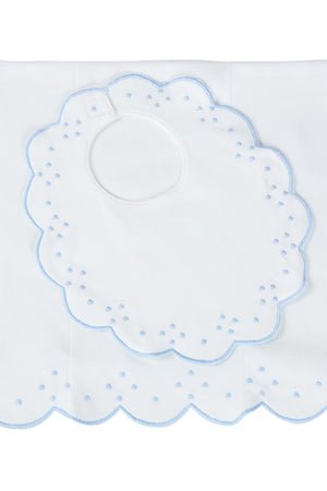Scalloped Dot Bib and Burp - Blue - Gaines Jewelers