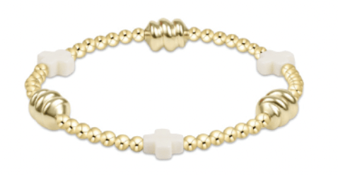 Signature Cross Admire Gold Pattern 3mm Bead Brace - Off - White - Enewton - Gaines Jewelers