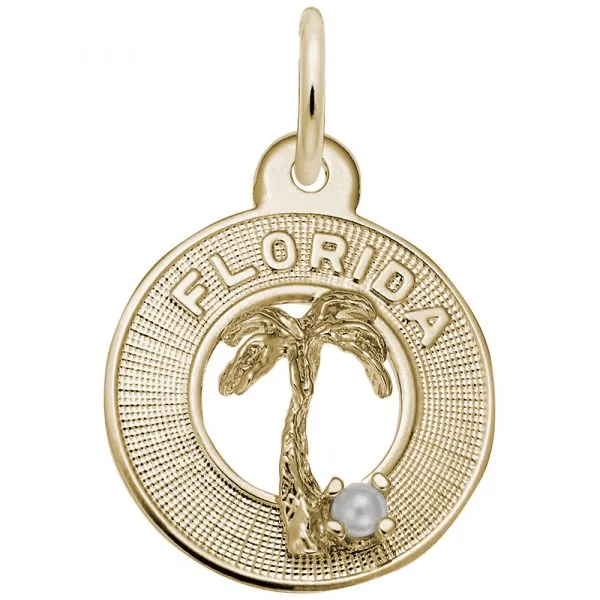Small Florida Palm Tree Ring With Pearl Charm - Gold Plated - Rembrandt Charms - Gaines Jewelers