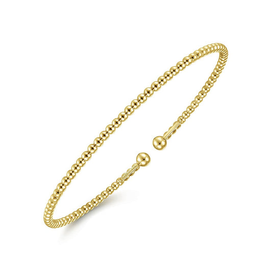Split 14K Yellow Gold Beaded Flex Cuff Bangle - Gaines Jewelers
