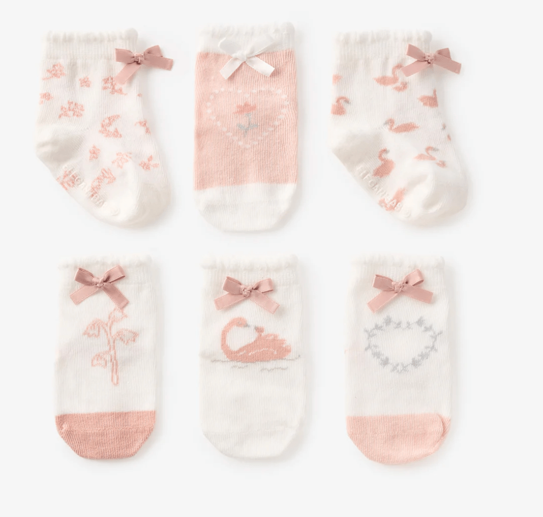 Swan Non - Slip Baby Socks 6 PK - Elegant Baby - Gaines Jewelers
