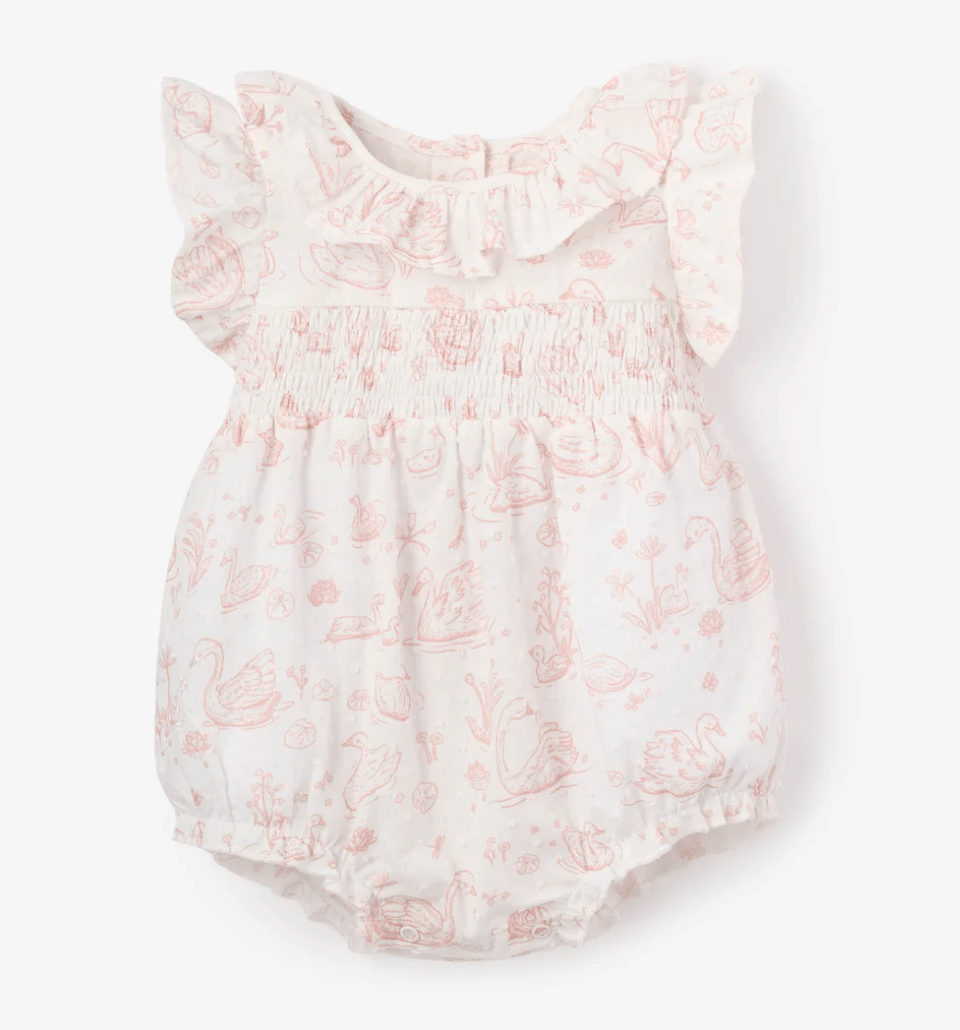 Swan Toile Swiss Dot Bubble 6 - 9 M - Elegant Baby - Gaines Jewelers