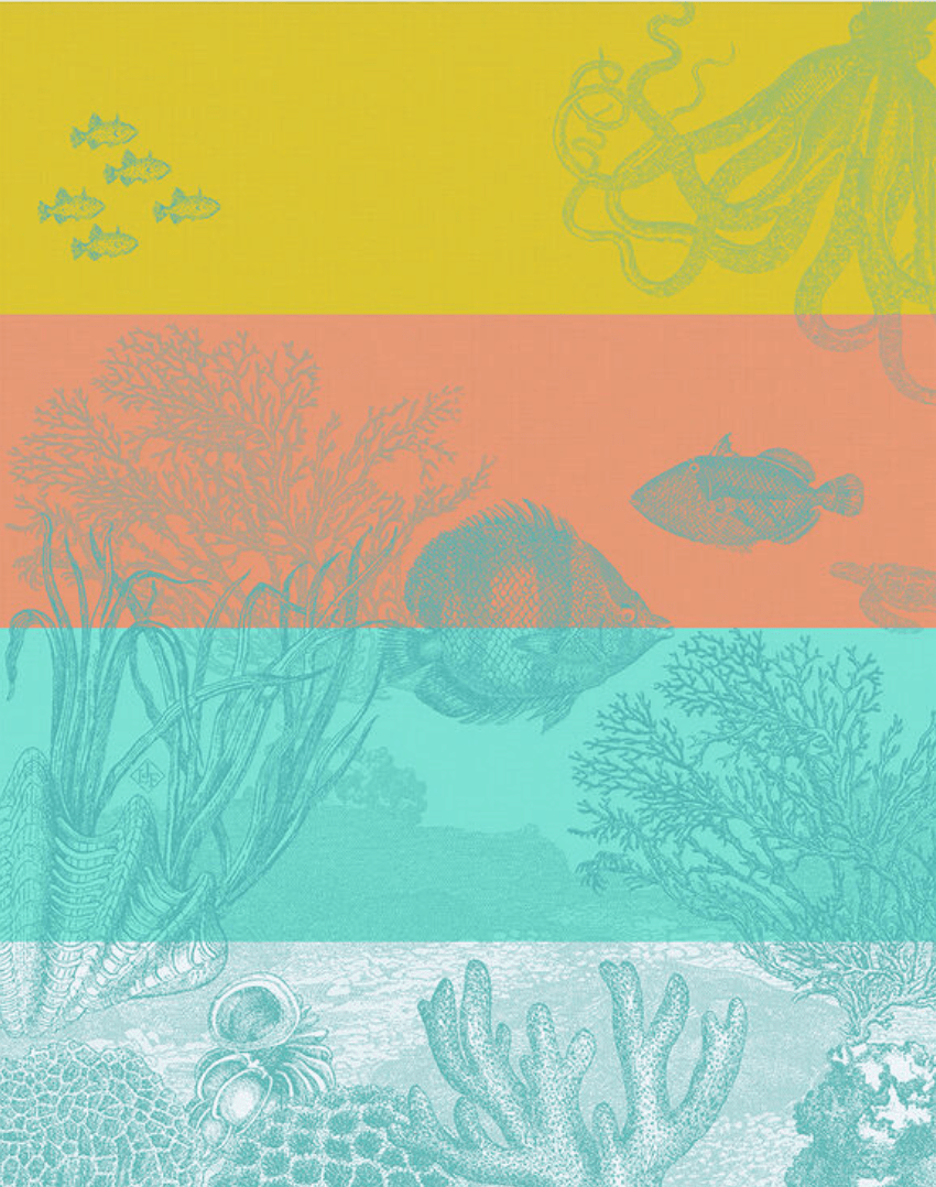 Tea Towel Sous L'Ocean Orange Cotton - Le Jacquard - Gaines Jewelers