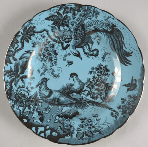 * Turquoise Accent Aves Platinum Salad Plate - Royal Crown Derby - Gaines Jewelers