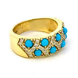 Turquoise and diamond wide band ring 14kt yellow gold - Gaines Jewelers
