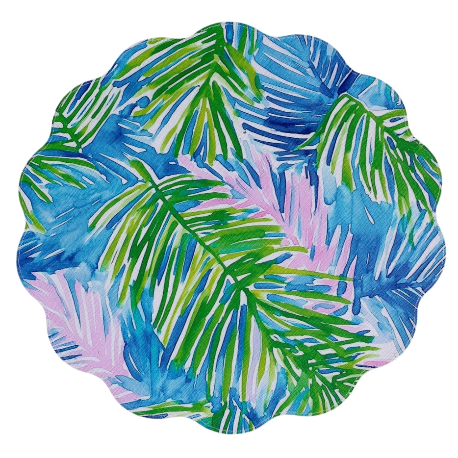 Vida Pineapples & Palms Reversible Round Placemats Set of 4 - Blue and Green - Beatriz Ball - Gaines Jewelers