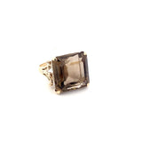 Vintage ring set with a large square smokey quartz 18kt yellow gold - Gaines Jewelers