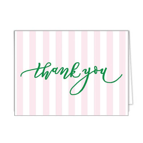 WH Hostess Social Stationery - Pink Cabana Stripe "Thank You" Folded Notecards - Gaines Jewelers