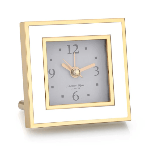 White & Gold Square Silent Alarm Clock - Addison Ross - Gaines Jewelers