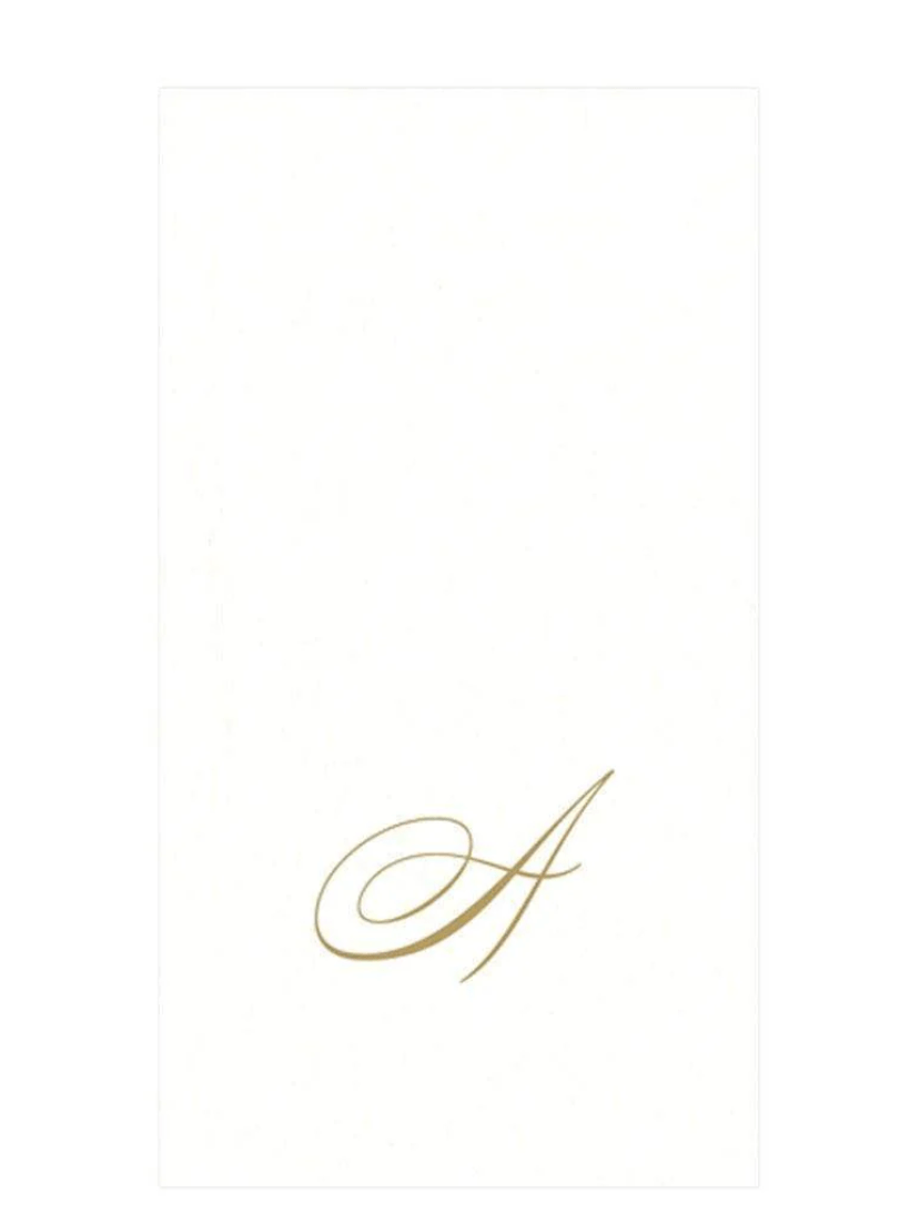 White Pearl & Gold Paper Linen Single Initial Boxed Guest Towel Napkins - A - Caspari - Gaines Jewelers