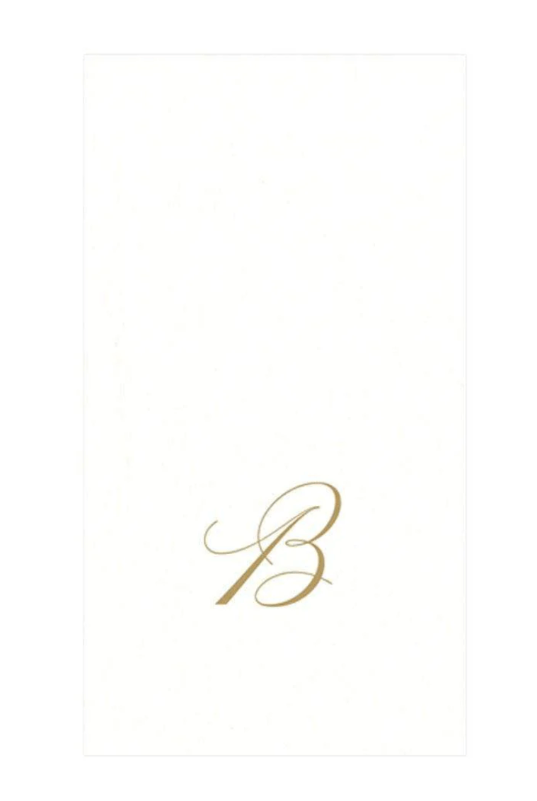 White Pearl & Gold Paper Linen Single Initial Boxed Guest Towel Napkins - B - Caspari - Gaines Jewelers