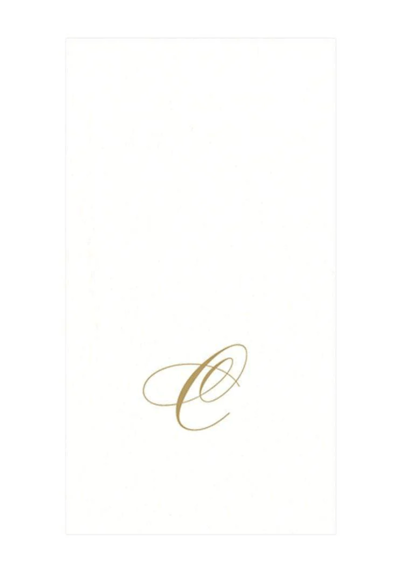 White Pearl & Gold Paper Linen Single Initial Boxed Guest Towel Napkins - C - Caspari - Gaines Jewelers