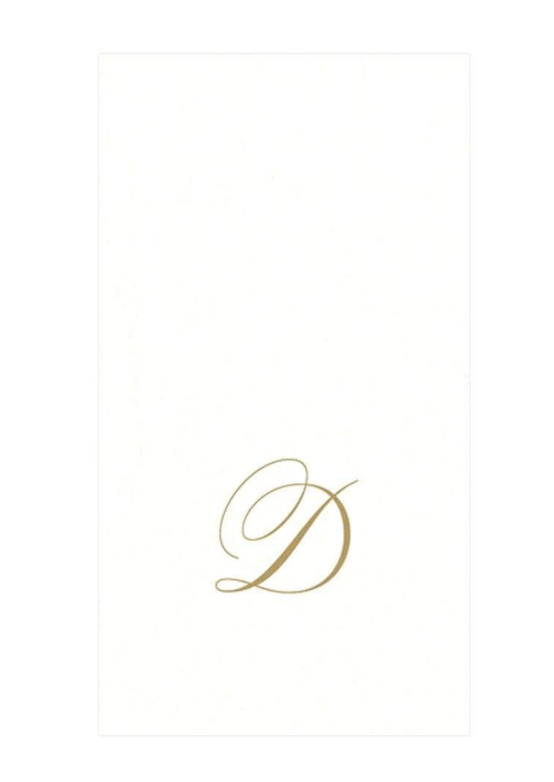 White Pearl & Gold Paper Linen Single Initial Boxed Guest Towel Napkins - D - Caspari - Gaines Jewelers