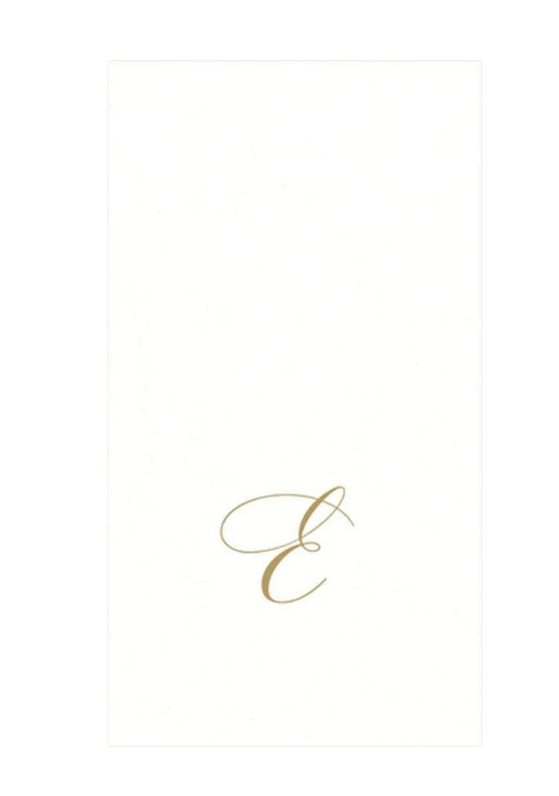 White Pearl & Gold Paper Linen Single Initial Boxed Guest Towel Napkins - E - Caspari - Gaines Jewelers
