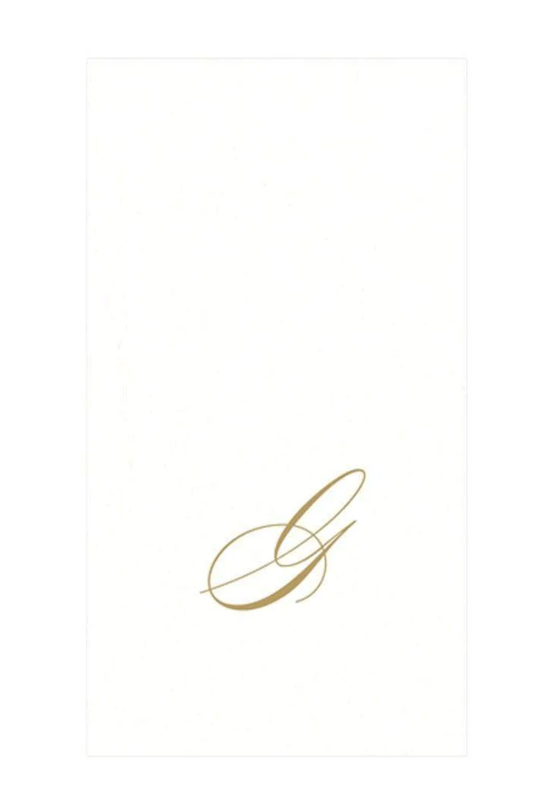 White Pearl & Gold Paper Linen Single Initial Boxed Guest Towel Napkins - G - Caspari - Gaines Jewelers