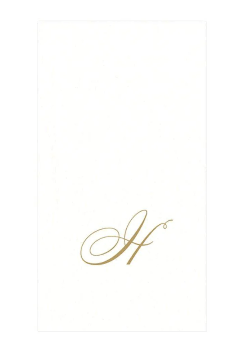 White Pearl & Gold Paper Linen Single Initial Boxed Guest Towel Napkins - H - Caspari - Gaines Jewelers